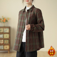 剪标商场专柜夹棉加厚格纹衬衫棉服女冬季时尚减龄百搭棉衣短外套