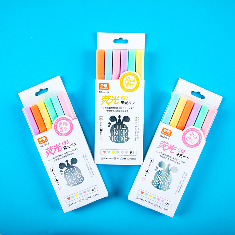 831-6 doble cabeza fruta sabor fluorescente pluma estudiante papelería regalo marca pluma mano libro dibujo cepillo regalo de los niños