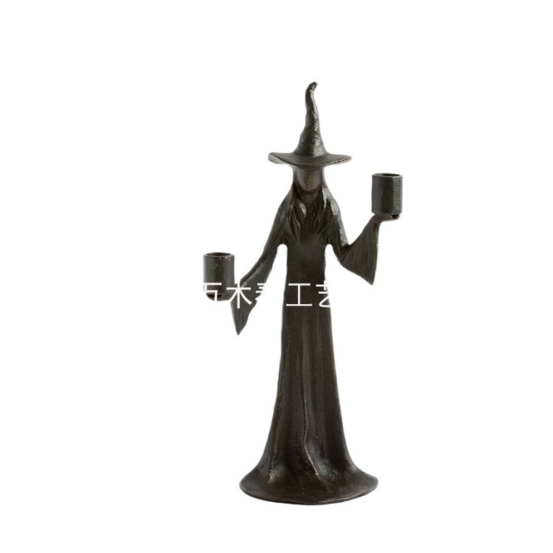 跨境新款Handmade Black Witch Statue 女巫雕像万圣节树脂烛台|undefined