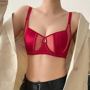 Red Underwear for Women, Ultra-Thin, Big Breasts, Small Breasts, French Push-Up Rabbit Ears Sexy Underwear Suit for Summer