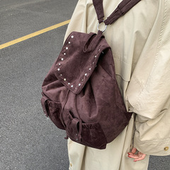 休闲复古女双肩包2025秋冬季新款通勤百搭后背包大容量麂皮绒书包