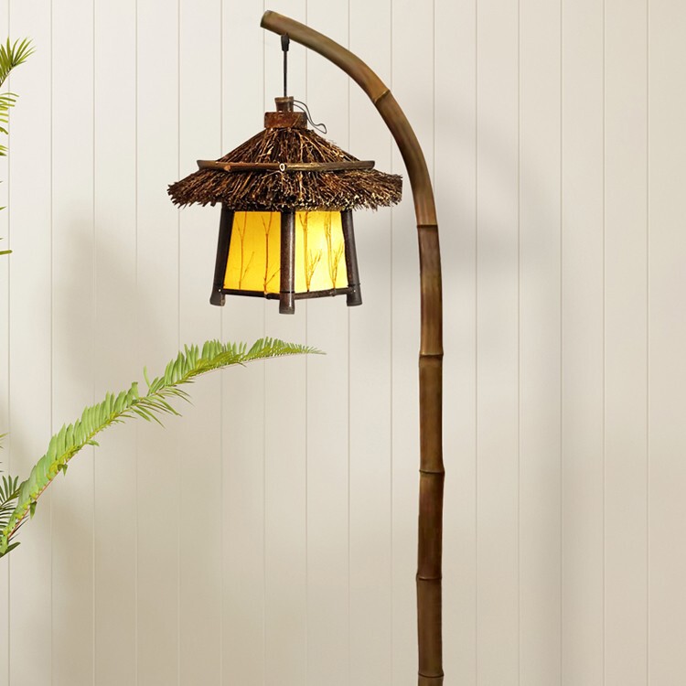 Purely Handmade Bamboo Retro Floor Lamp Fishing Lamp Vertical Table Lamp Night Light Outdoor Street Lamp Personalized Tea Table Lamp