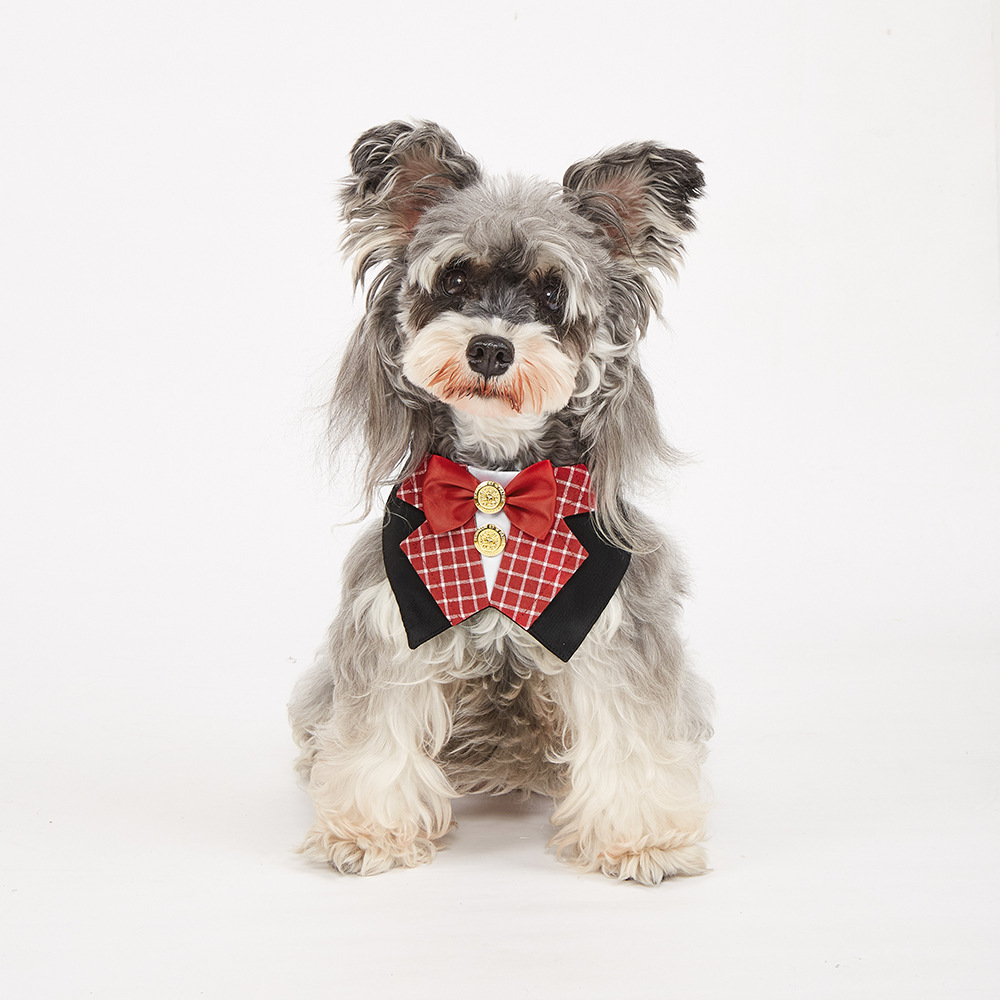 Nuevo estilo transfronterizo mascota gato perro traje caballero boda toalla de saliva arco triángulo toalla estilo coreano-japonés ins