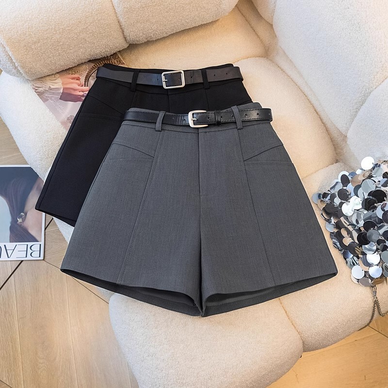 Suit Shorts for Women 2025 New Style Outer Wear High Waist A-Line Gray Wide Leg Pants for Small People Loose Spring Casual Suit Shorts for Women 2025 New Style Outer Wear High Waist A-Line Gray Wide Leg Pants for Small People Loose Spring Casual