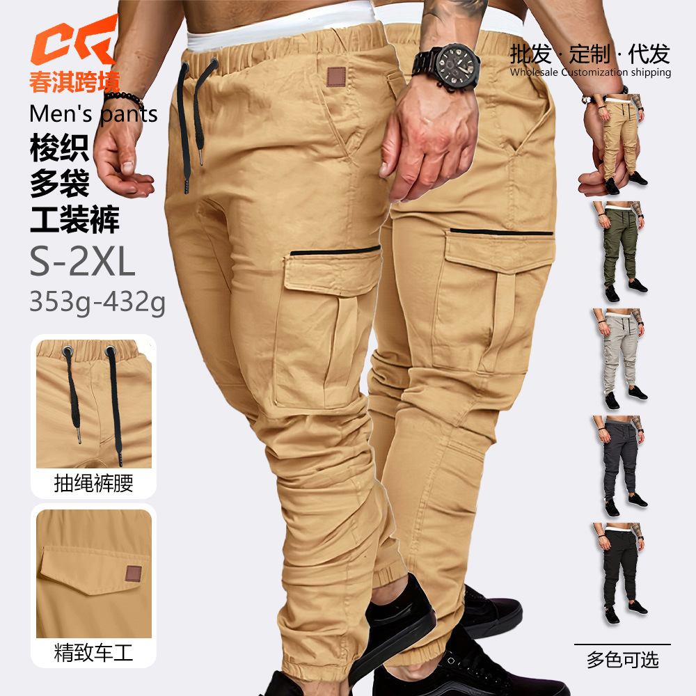 26 Amazon Cross-Border European and American Men's Multi-Pocket Slightly Elastic Casual Workwear Multi-Pocket Long Pants Sports Jogger Pants