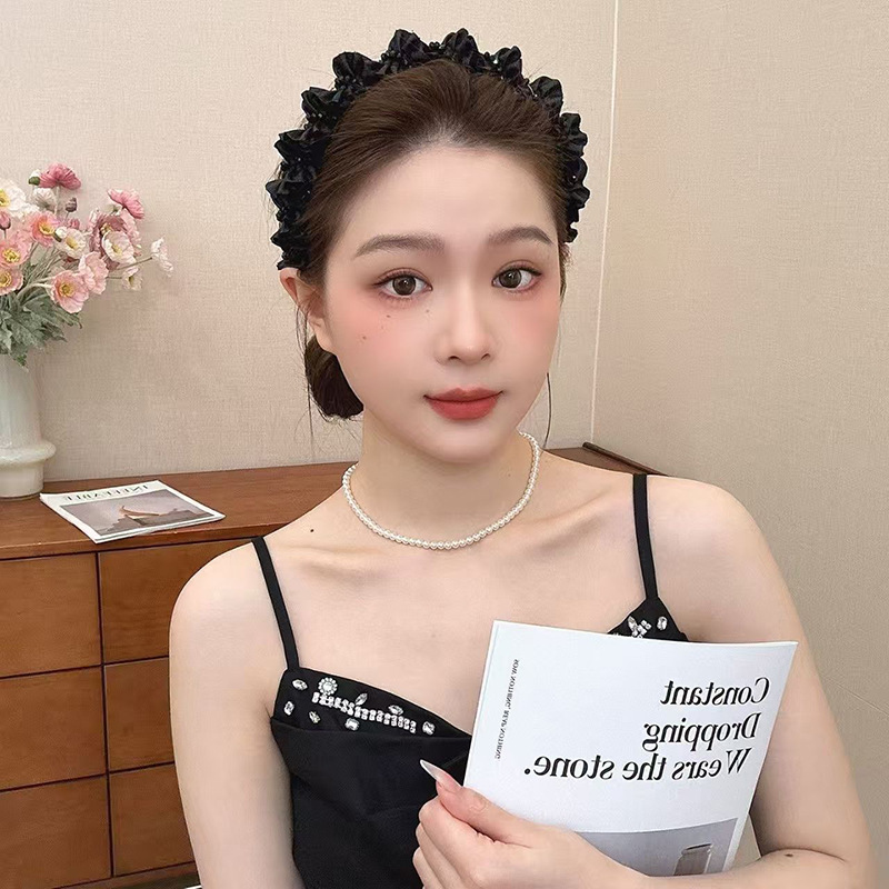 木耳边褶皱串珠高颅顶发箍女2025新款高级感轻奢头箍发卡头饰|undefined
