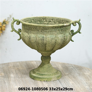 European French Retro Old Iron Trophy Flower Pot Garden Decoration Tall Flower Ornaments Gardening Desktop Groceries