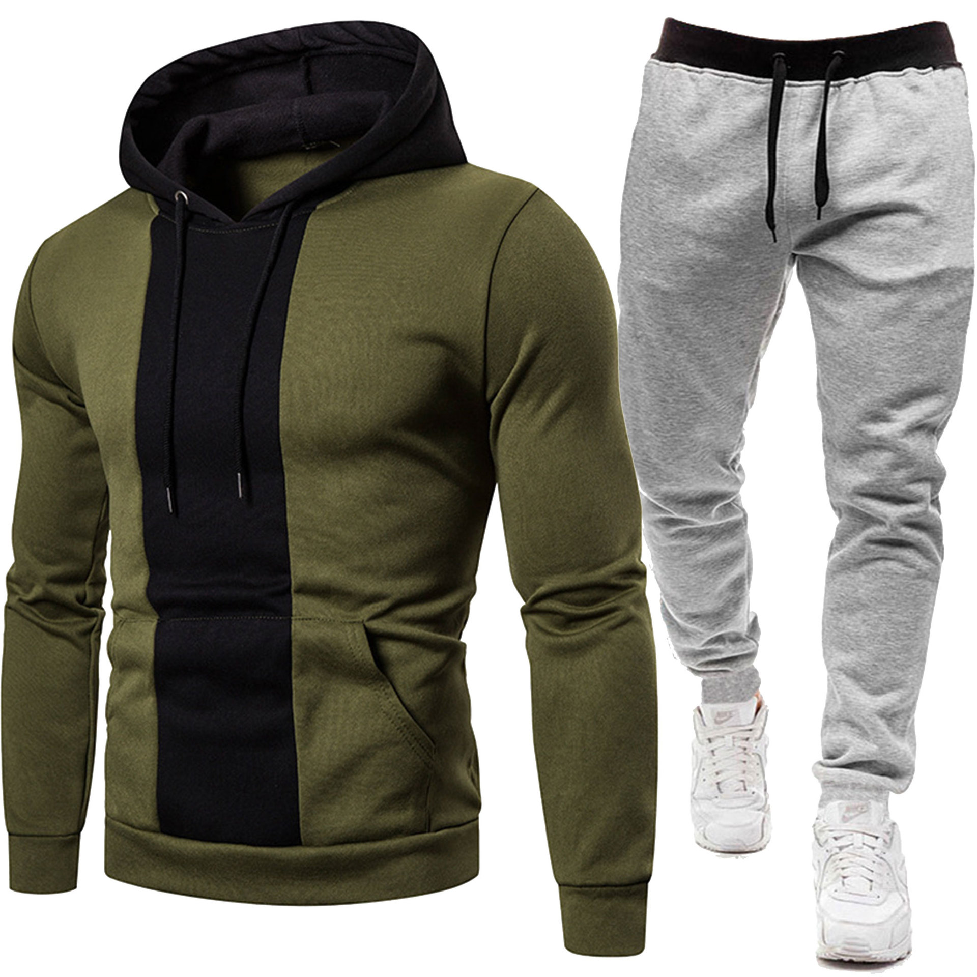 2024 höst och vinter nytt casual huvjacka herr europeisk storlek färgblockerad sweatshirt set_voghion.com