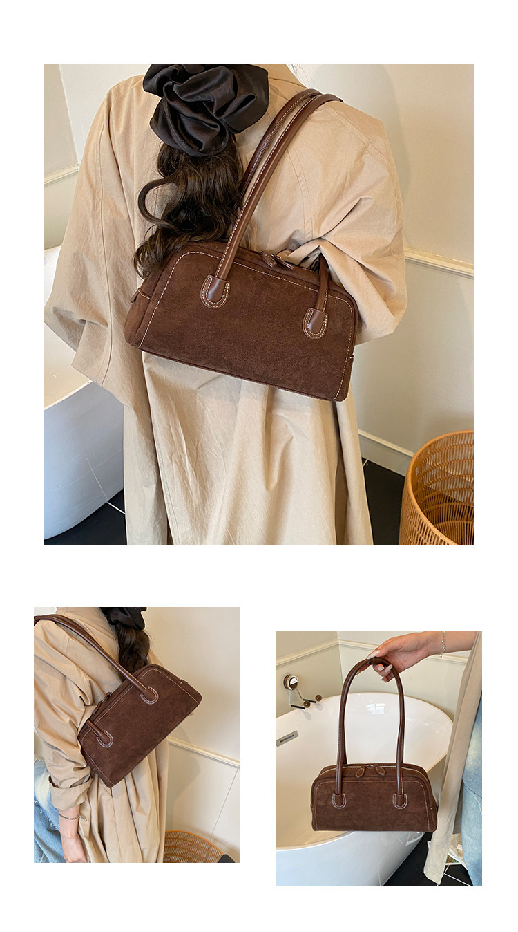 Suede Look Soft East West Shoulder Bag 13