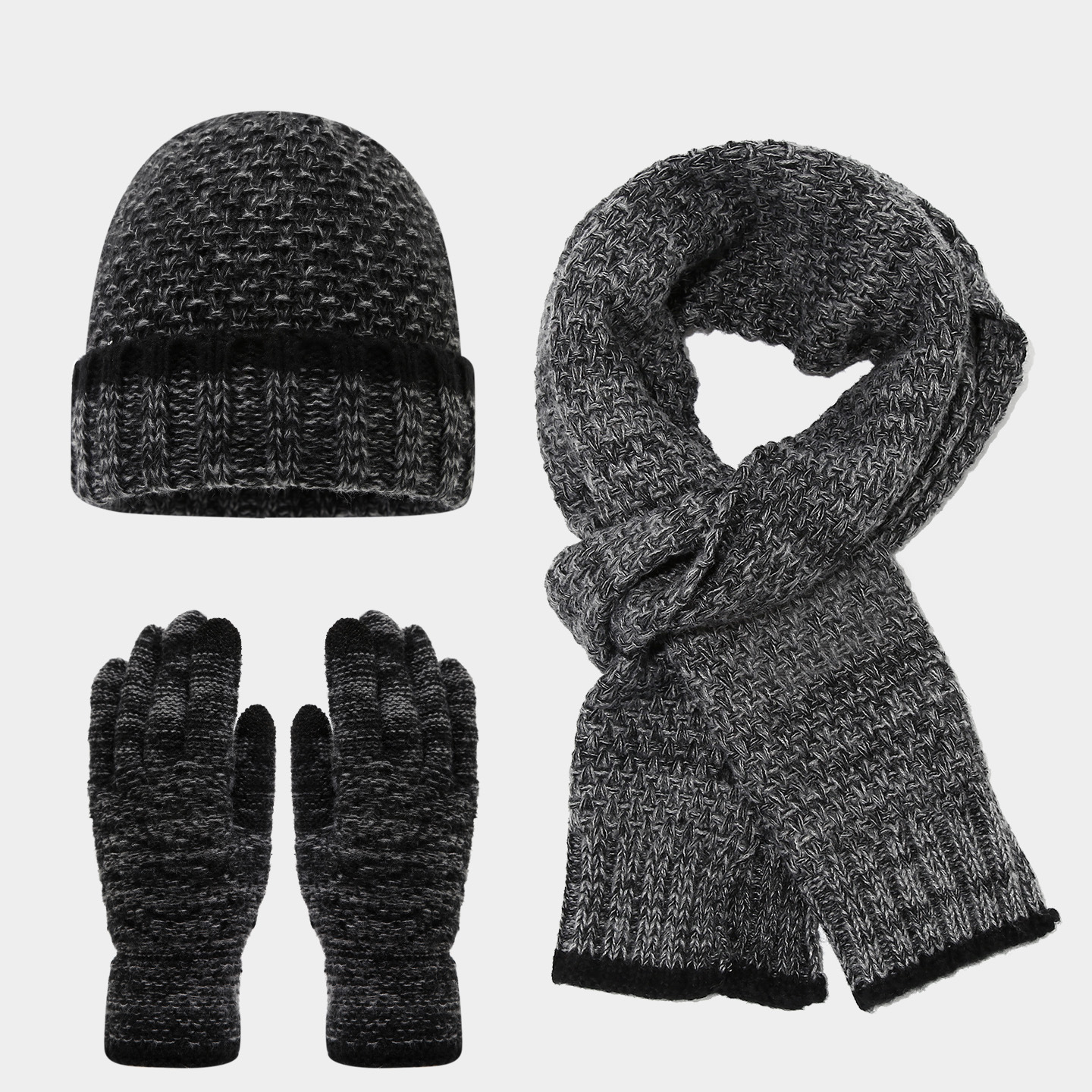 Invierno de moda europea y americana sombrero de punto de color conjunto de tres piezas al aire libre amplio sombrero bufandas guantes de calor conjunto de moda