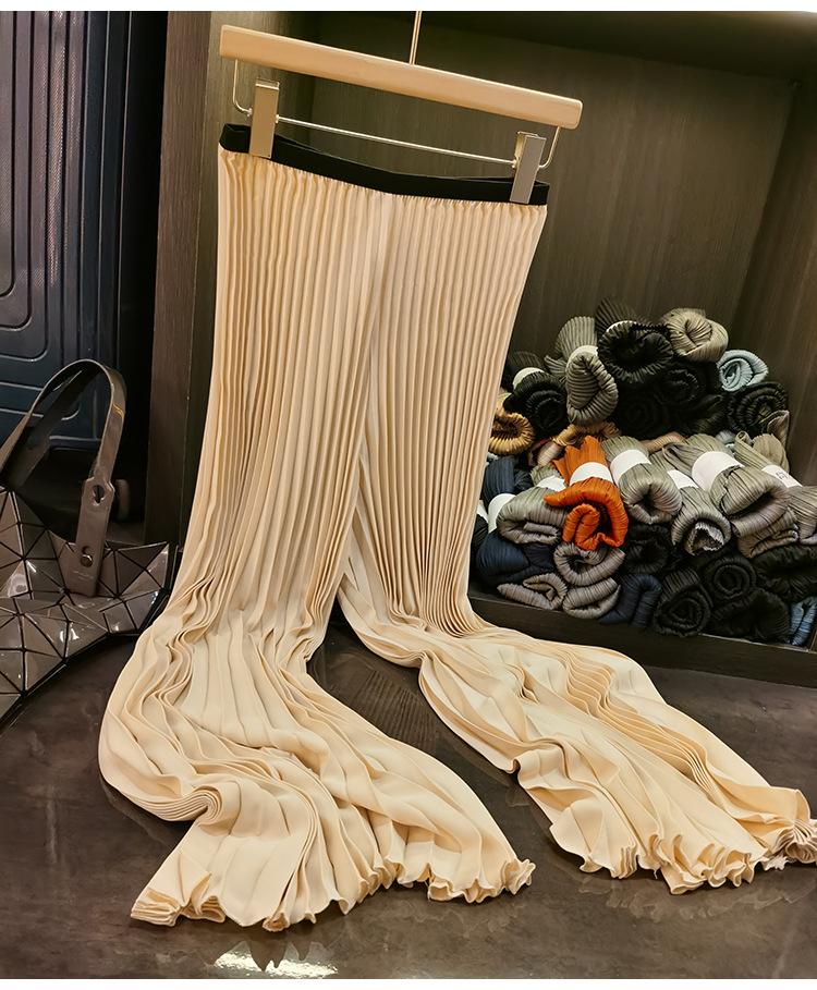 Quần culottes nữ ống rộng cạp cao, chất liệu mỏng nhẹ, phong cách xếp ly phối màu, form suông rộng thoải mái — màu đen, màu trắng, màu xanh đậm, xanh lá cây chi tiết 14
