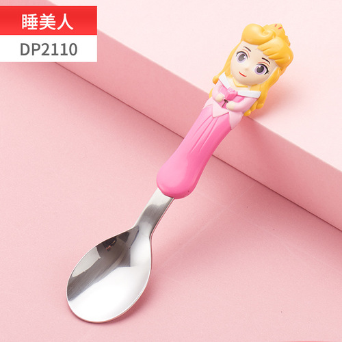 Disney Elsa 304 stainless steel spoon children's spoon dining set 3D stereoscopic Frozen spoon feeding spoon