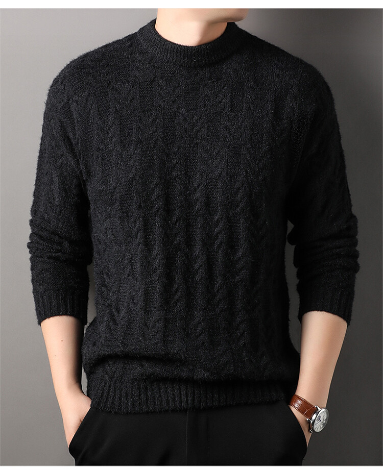 Nuevo invierno para hombres de cuello redondo suéter de punto de calentamiento grueso de color sólido simple suéter casual suelto