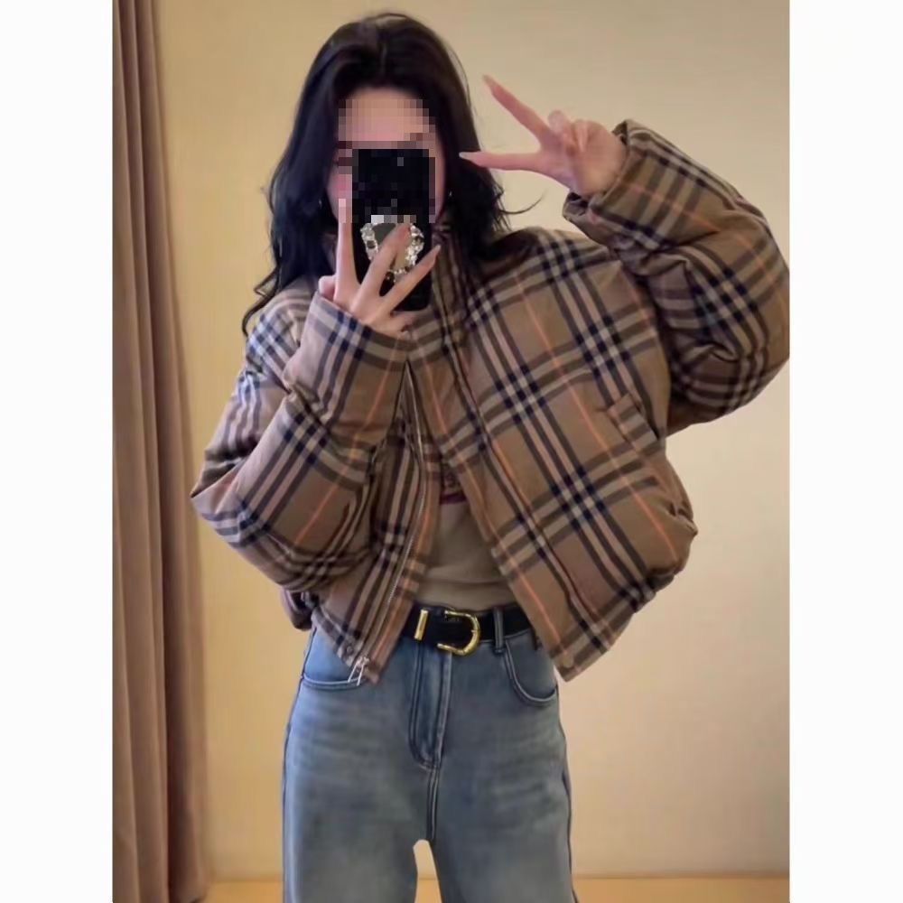 格子短款羽绒服冬季气质新款宽松保暖鸭绒小个子中式洋气外套