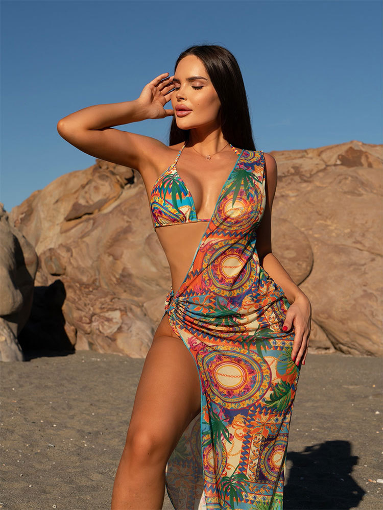 3 Piece Set Quantity Beach, Swimming Occasion Women's Lady Printing 3 Piece Set Bikinis