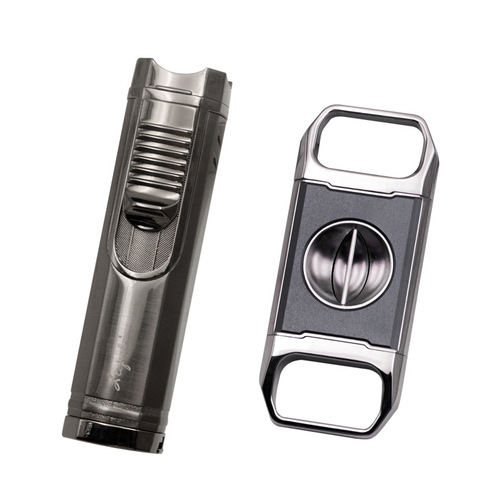 Lafuli Cigar Lighter Snow Plus Scissors V-Shaped Portable Punch Straight to Flame Gift Set