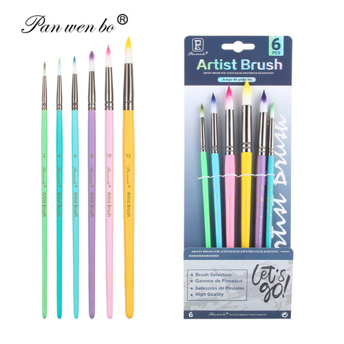Cross-border macaron color series 6 brush set art diy painting water chalk acrylic paint oil painting brush