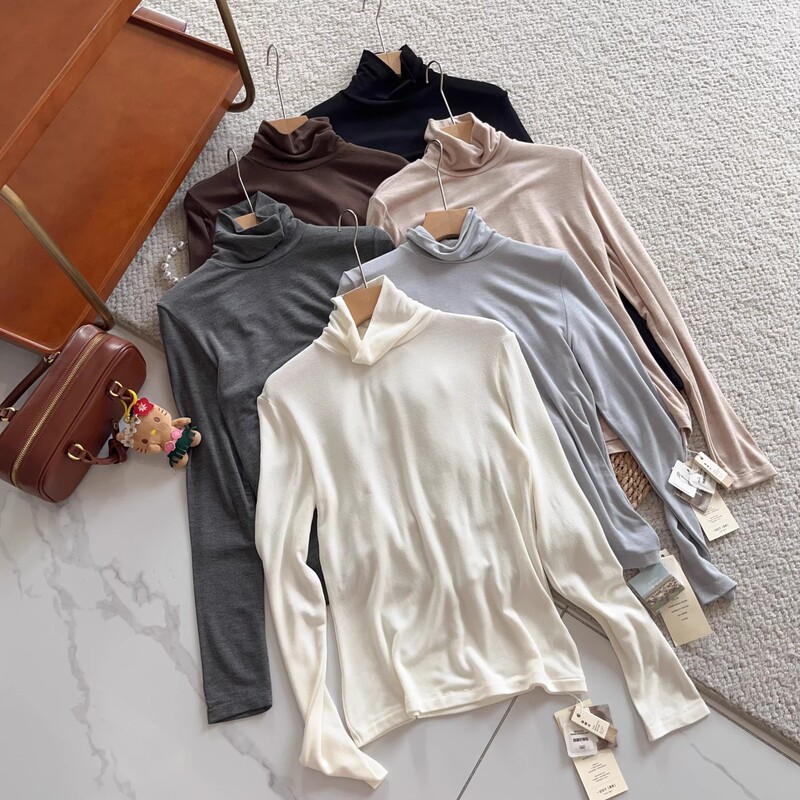 Atmospheric Style High-Neck Long-Sleeve T-Shirt for Women, Autumn and Winter Modal Cashmere Skin-Friendly Top, Brushed Warm Base Layer Atmospheric Style High-Neck Long-Sleeve T-Shirt for Women, Autumn and Winter Modal Cashmere Skin-Friendly Top, Brushed Warm Base Layer