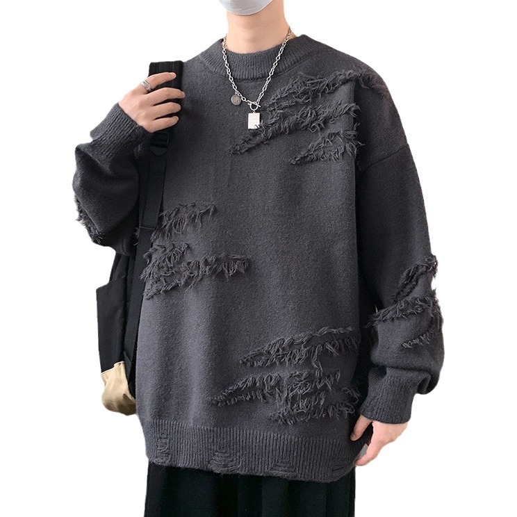 Suéter de cuello redondo personalizado para hombre otoño e invierno marca de moda Pu Shuai suéter suelto para hombre abrigo de suéter perezoso retro japonés