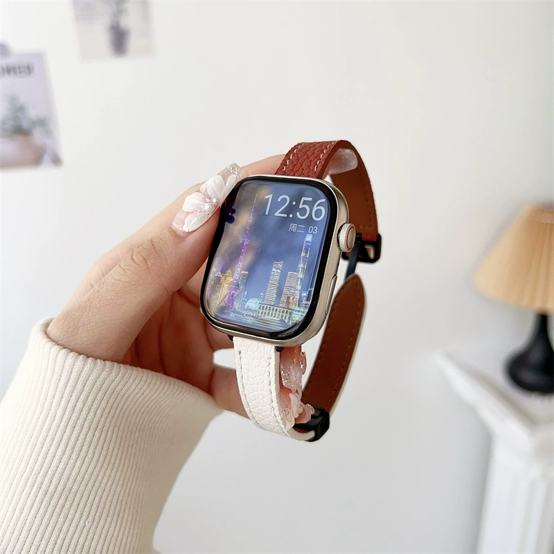 Подходит для ремешка с узором «личи» Ultra789, тонкий ремешок для Apple Watch 4/5/6/SE