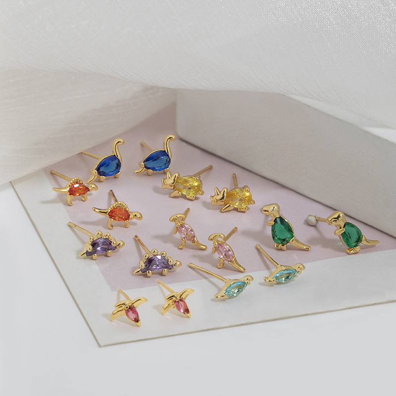 Nihaojewelry Dessin Animé Petit Dinosaure Incrusté De Zircon Boucles D&#39;oreilles Animaux Bijoux En Gros display picture 7