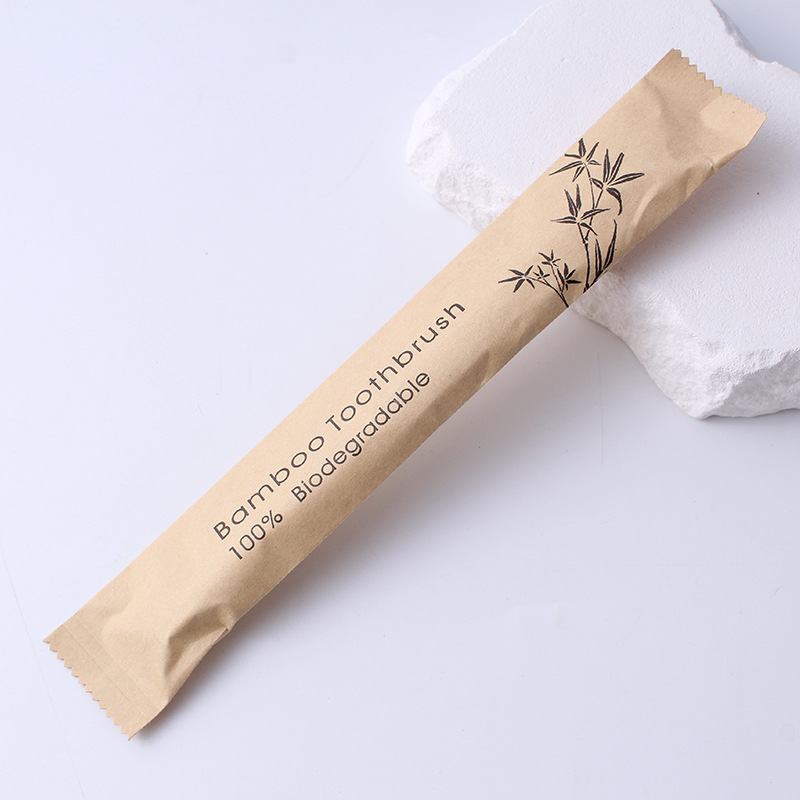 cepillo de dientes de bambú desechable cepillo de dientes de bambú de pelo suave bolsa de papel biodegradable envasado cepillo de dientes de bambú adulto carbón de bambú