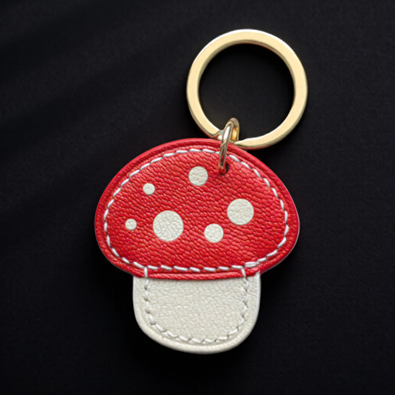 12g Weight Slip-on Clasp Closure Type Keychain Classification 1 Piece Quantity Daily Occasion Pu Leather, Metal Material Mushroom Pattern Unisex Gender Cute Style Cute Mushroom Pu Leather Metal Unisex Slip-on Keychain 2