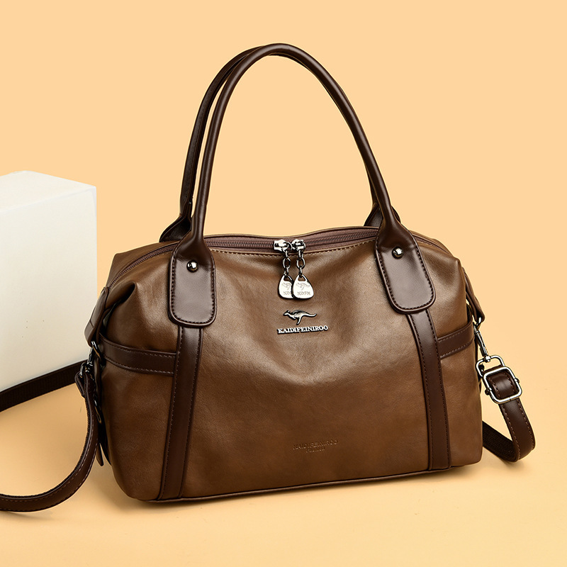Cross-Border Genuine Leather Kangaroo Women's Bag in Oil-Waxed Leather, New Boston Style Bag, Fashionable Commuter Shoulder Crossbody Handbag Cross-Border Genuine Leather Kangaroo Women's Bag in Oil-Waxed Leather, New Boston Style Bag, Fashionable Commuter Shoulder Crossbody Handbag