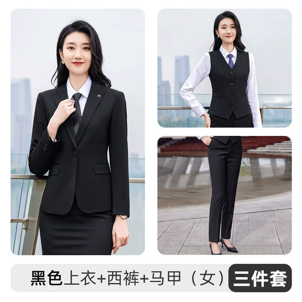 Female 6699 "Single Button" black suit + trousers + vest