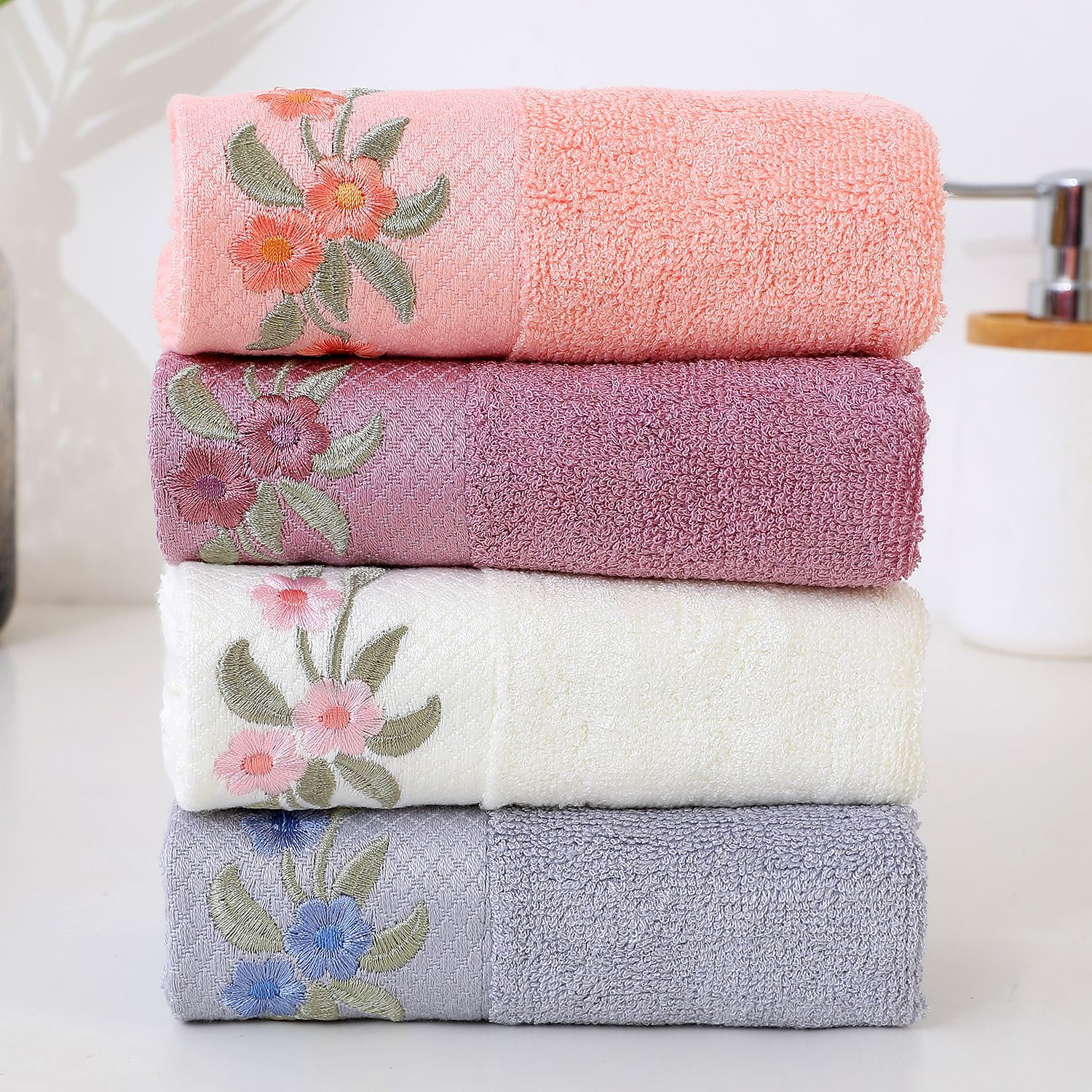 Thickened Embroidered Absorbent Bamboo Fiber With Peony Pattern, Adult Face Wash Towel, Wholesale Gift Towel_voghion.com