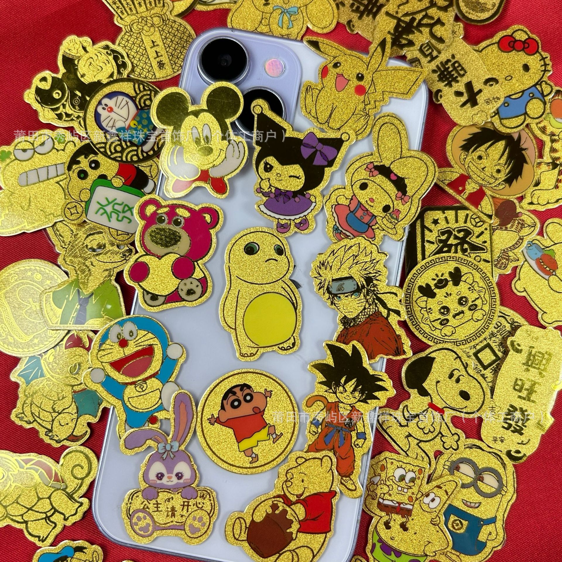 彩色卡通足金手机贴哆啦A梦hellokitty悟空小新库洛米金片活动礼