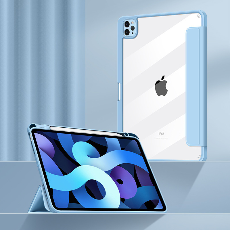 iPad Air4 Acrylic Magnetic Split Pen Slot Tablet Case Pro2020 Flip Cover Sleep Transparent Back Shell Leather Case