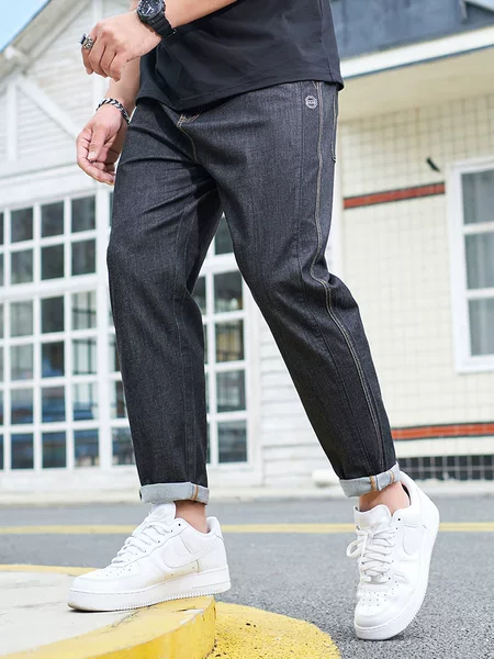 Z0300 | Plus size summer thin small straight Ice Silk lyocell cellulose stretch casual Denim cropped pants for men