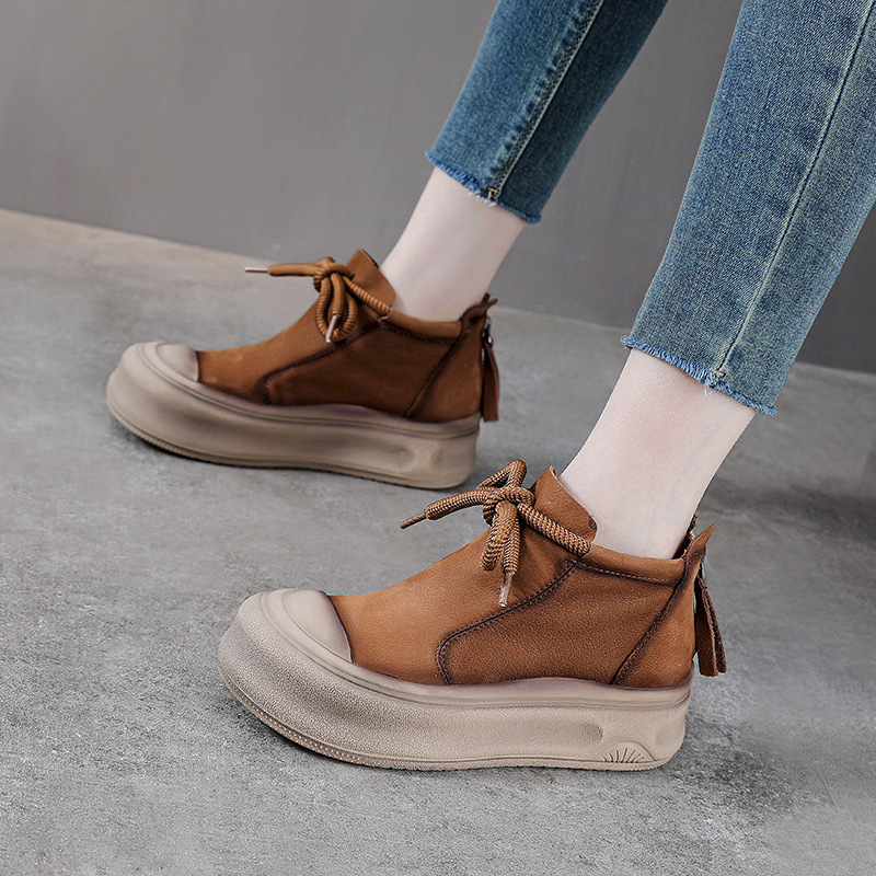 松糕跟马丁靴女款2024春秋新款单靴厚底头层牛皮短靴女休闲高帮鞋