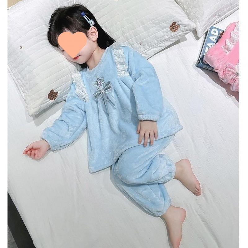 어린이 플란넬 잠옷 가을과 겨울 소녀 공주 엘사 따뜻한 집 옷 소녀  의 가을 산호 양털