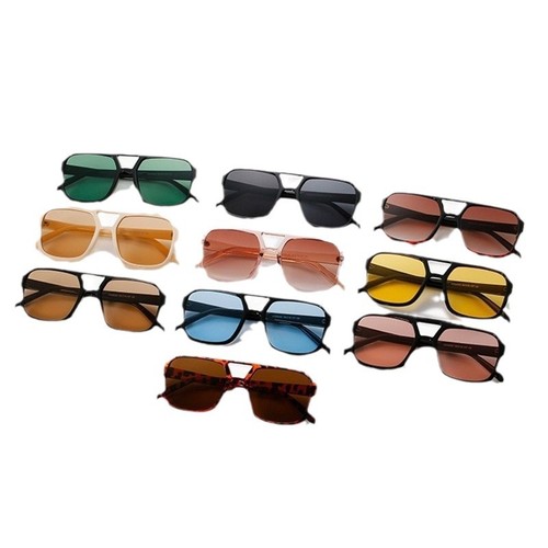 2024 New Square Double-Bridge Sunglasses Korean Retro Large Frame Pilot Sunglasses Fashion Ocean Mirror Sunglasses