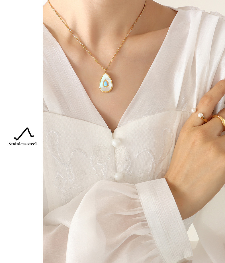 Fashion Water Droplets Titanium Steel Necklace Inlaid Shell Stainless Steel Necklaces