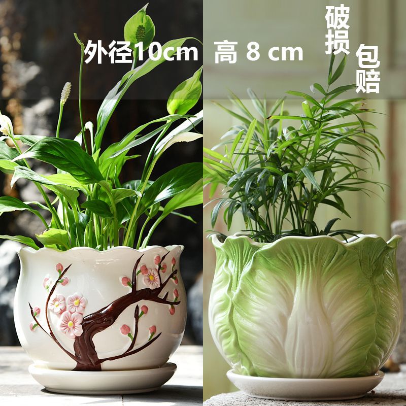 Dois jade em flor de pêssego com bandeja de cerâmica / forma