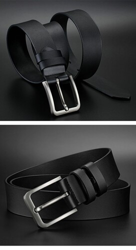 Leather Pin Buckle Belt Men's Single-layer Genuine Leather Perforated Belt Versatile Casual Youth Middle-aged and Elderly Student Jeans Belt