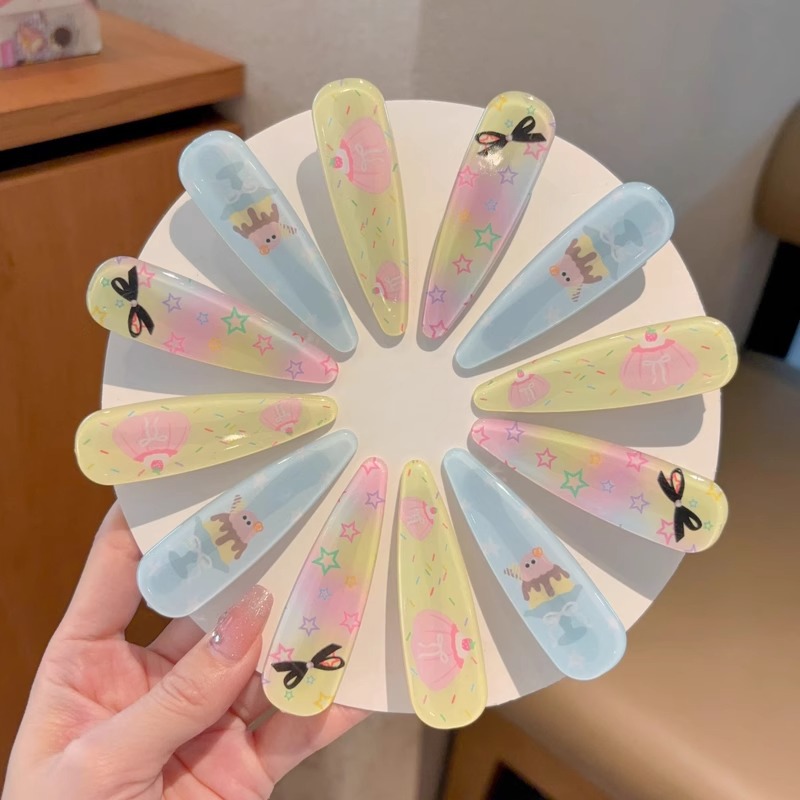 Clip de pestaña de dibujos animados cremosos niños lindos frente rotos tarjeta de cabello tocado 2024 nuevo clip de boca de pato lateral para niñas