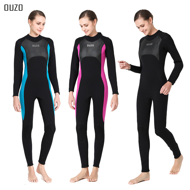 OUZO New 3mm diving suit women's one-piece thick warm diving suit surfing suit snorkeling jellyfish suit winter bathing suit