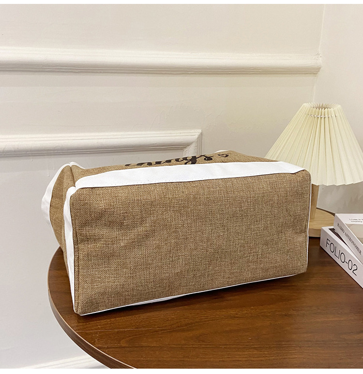 360g Weight Open Closure Type Top Handle Strap Type Tote Bag Bags Type Casual, Daily Occasion cotton and linen Material Letter Pattern All Seasons Season Women's Gender Basic, Classic Style Style Square Shape Large Size Women's Large Cotton And Linen Letter Basic Classic Style Square Open Tote Bag 7