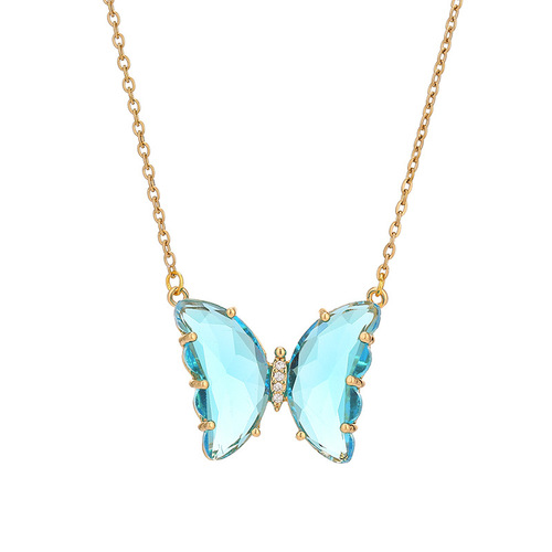 New Butterfly Crystal Stainless Steel Necklace, Sister-in-law Couple Simple Sweet Elegant Choker Chain Pendant