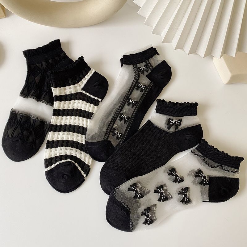 Socks Women's Short Socks Spring and Summer Thin Kash Silk Stockings Sweat-absorbent Ins Korean-style Trendy Black Short Tube Boat Socks All-match