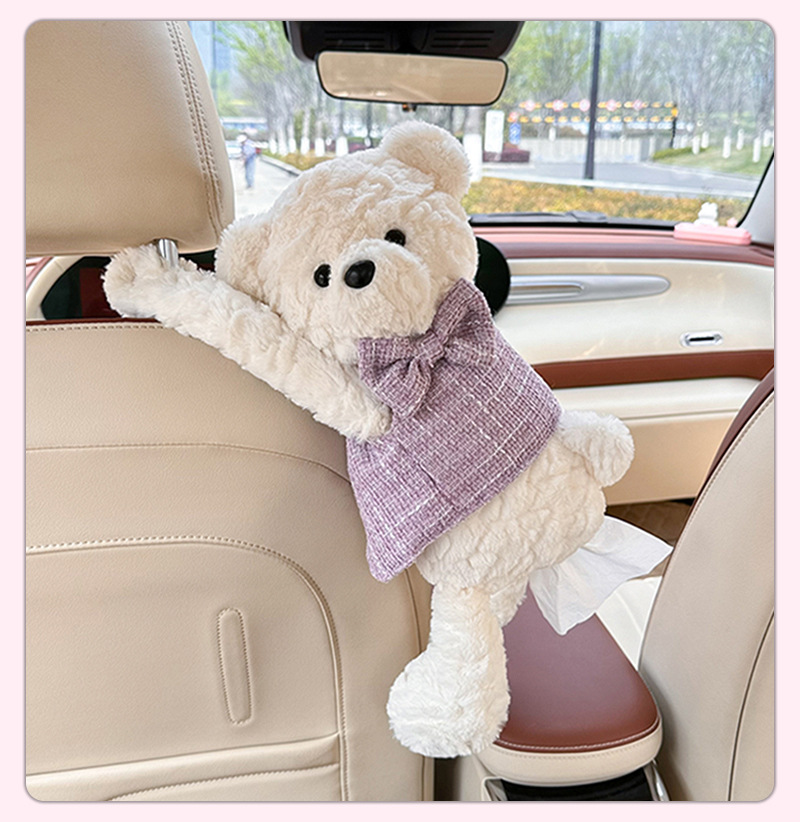 Car Tissue Box Cute Bear Plush Doll Tissue Set Creative Cartoon Car Storage Tissue Hanging Bag Wholesale