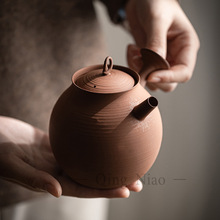 纯手工粗陶煮茶壶家用朱泥烧水壶中式复古碳炉碳火煮茶器功夫茶具