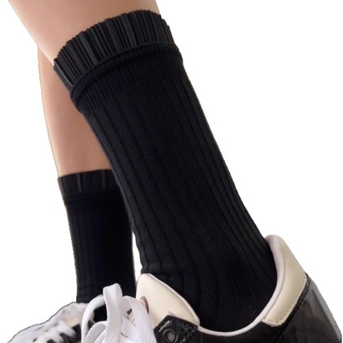 Spring and Autumn ballet-style pure desire lace socks JK white calf socks black mid-calf socks for girls vertical ribbed socks