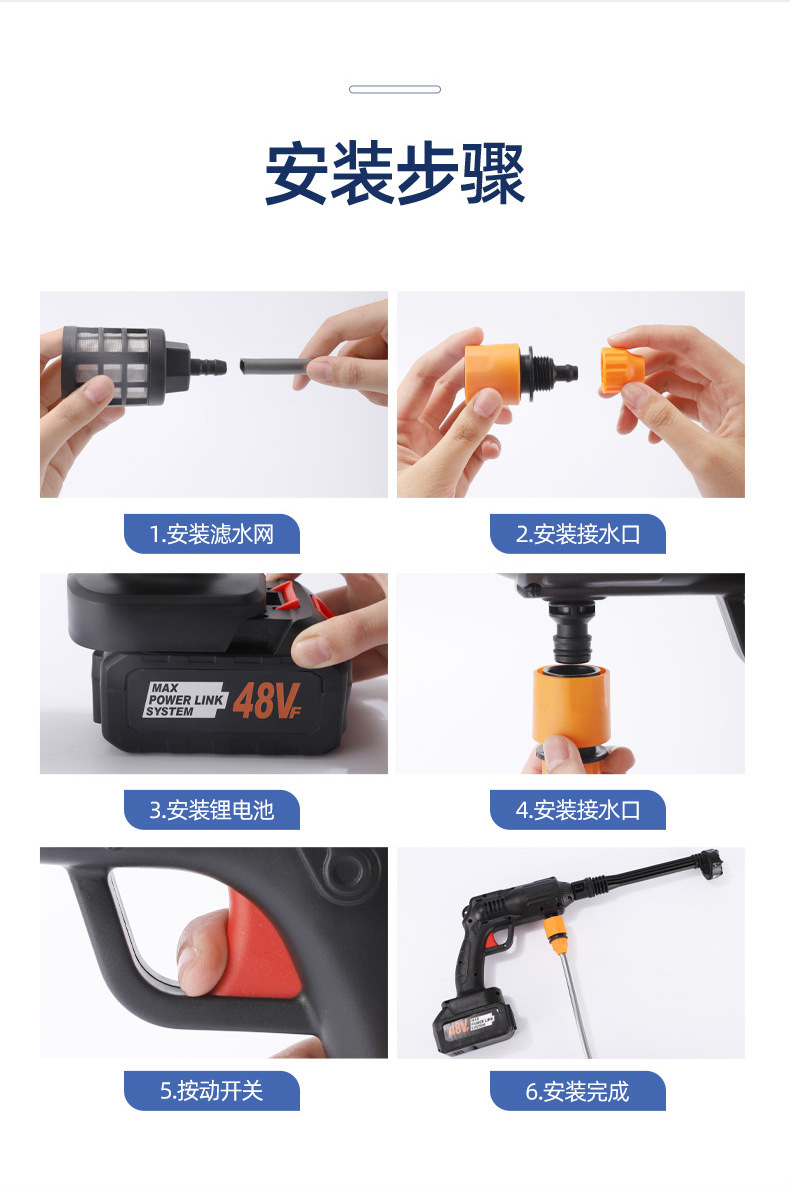 Wireless high-pressure car washing water gun household high-power car washing machine portable cleaning machine multifunctional lithium water spray gun