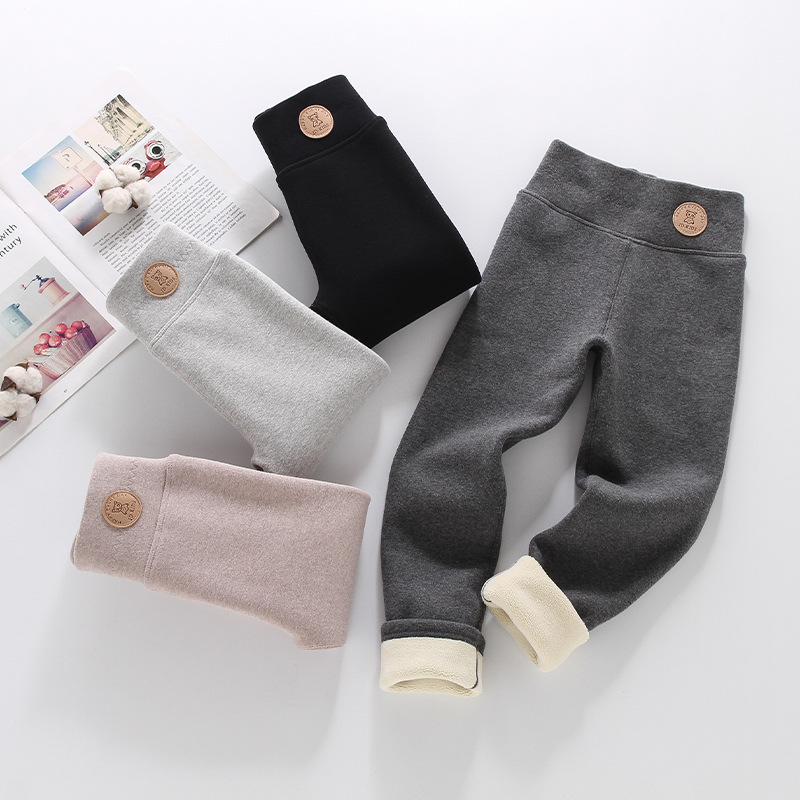 Women's Padded Leggings for Outerwear, Thick Black Children's Pants, Pure Cotton, Grey, Suitable for Middle and Large Children, Autumn and Winter Baby Pants