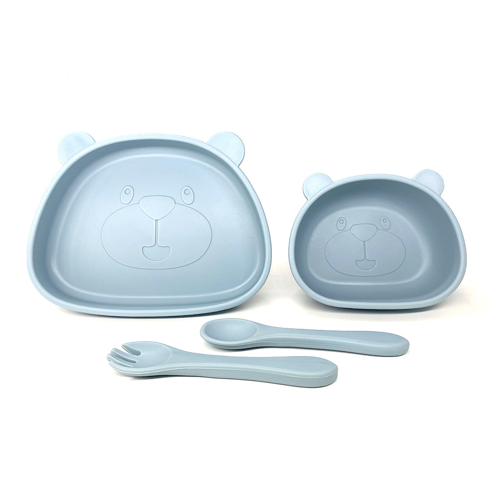 Bebé y bebé suministros Placa de silicona integrada vajilla para niños dibujos animados Panda suplemento alimenticio infantil tazón tenedor cuchara traje